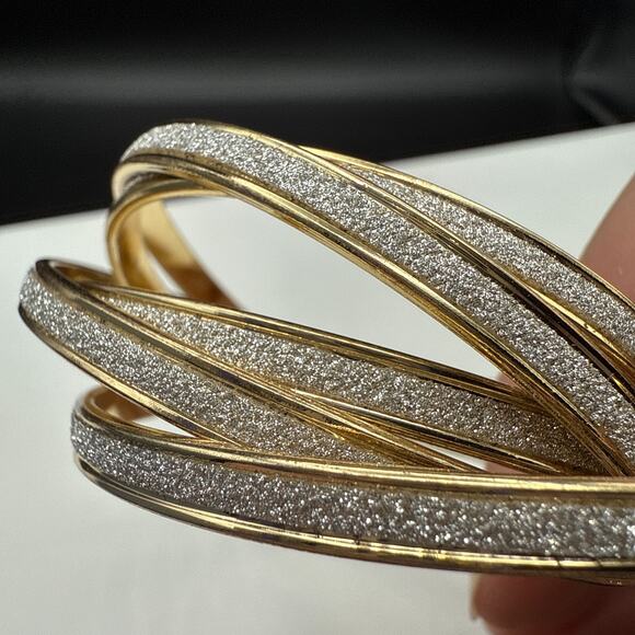 Monet Bracelet Size 7.5 Faux Druzy Inlay 5 Linked Bands Gold Tone Bangle w/ Box - Picture 7 of 9